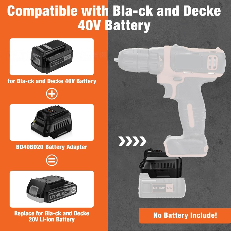 Black+Decker Tool Cordless - อะแดปเตอร์แบตเตอรี่เครื่องมือ HAKSINKY รุ่น BD40BD20 สำหรับแบตเตอรี่ Black&Decker