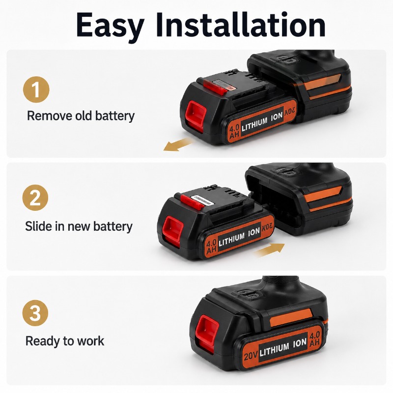 Black+Decker Tool Cordless - แบตเตอรี่ 20V 6.0Ah สำหรับเครื่องมือไร้สาย Black&Decker 20V,